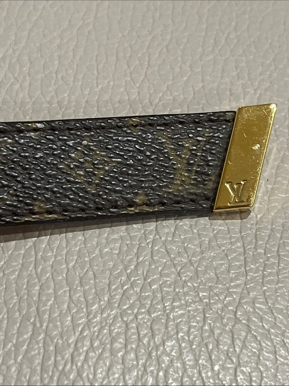 Louis Vuitton Monogram Leather Skinny Belt GoldTone Hardware LB 0093 90|36 Spain